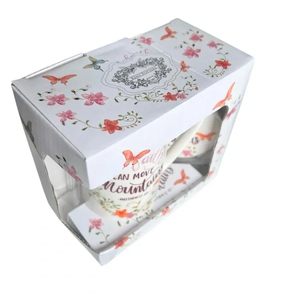 Mug Set, Faith Can Move Mountains Floral, Butterfly, Bible Verse - Picture 3 of 5